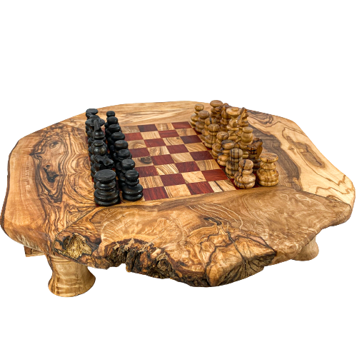Jeux d'échecs sur pieds avec tiroirs en bois d'Olivier (petit)