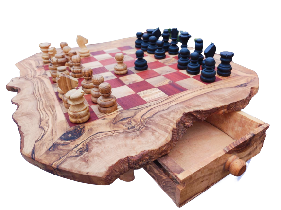 Jeux d'échecs sur pieds avec tiroirs en Bois d'Olivier (Grand)
