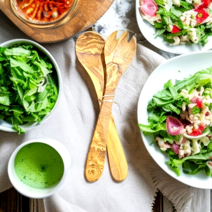 Couverts à salade rustiques en bois d’olivier