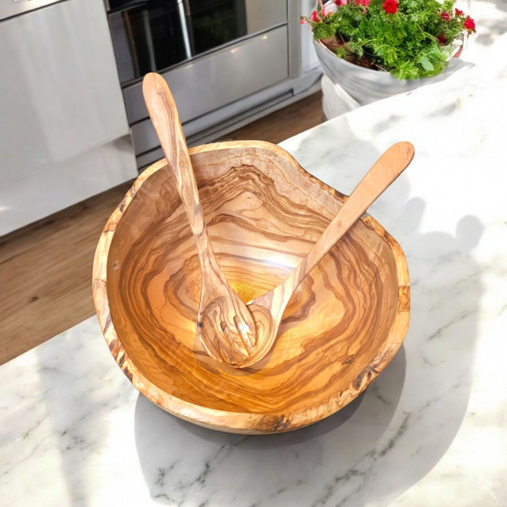 Couverts à salade traditionnels en bois d’olivier