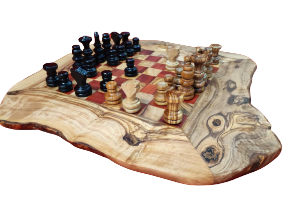Jeux d'échecs plateaux en bois d'olivier avec pièces (moyen)